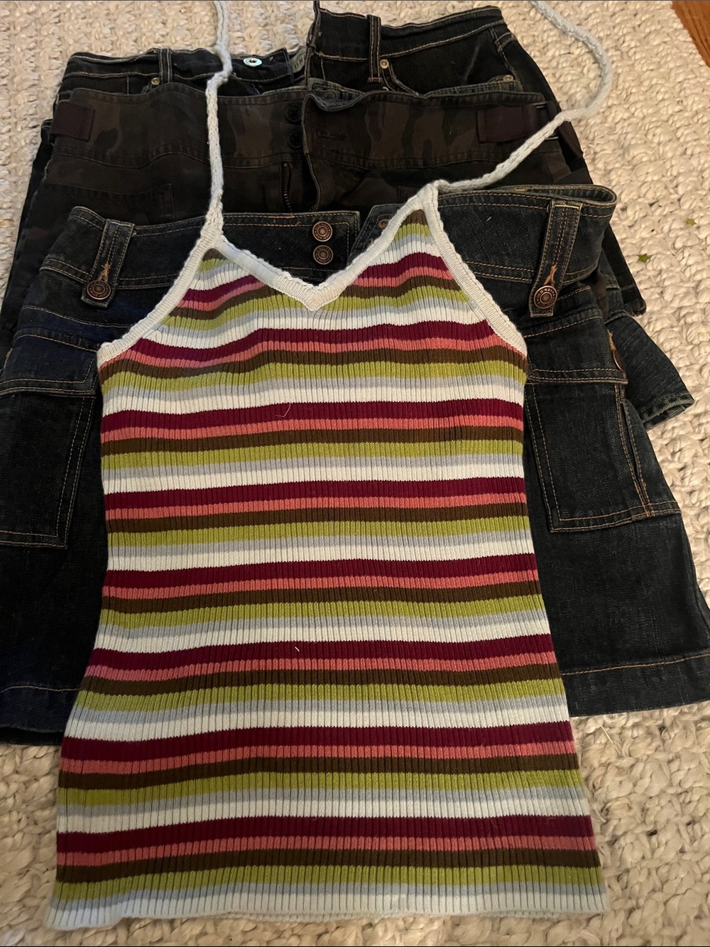 Old Navy Ribbed Stripe Tank Top in White, Olive, Burgundy
